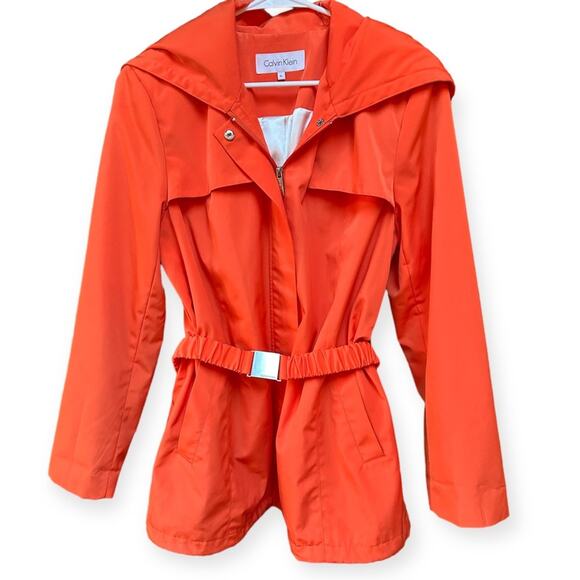 NWOT Calvin Klein Single Breasted
 Jacket Trench Coat Removable Hood Size PL - Picture 1 of 7